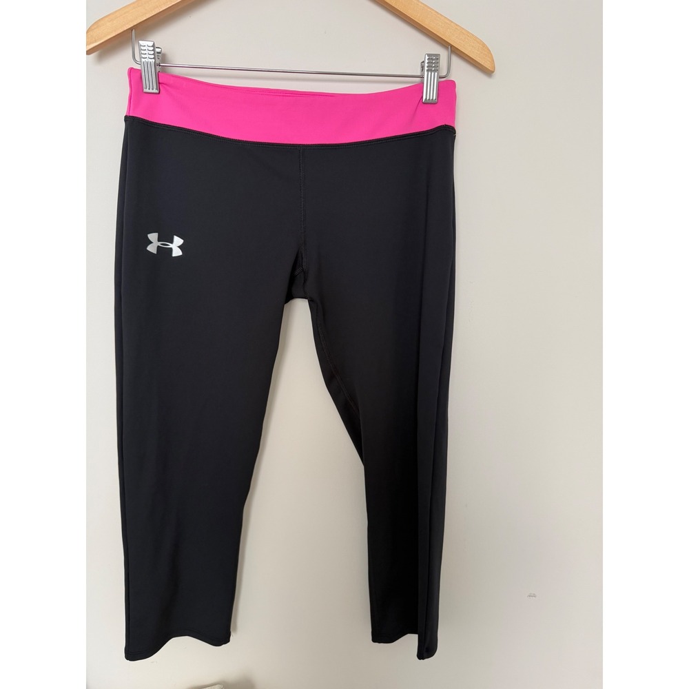 Under Armour Leggings Women YXL HeatGear Black Pink Crop Excellent